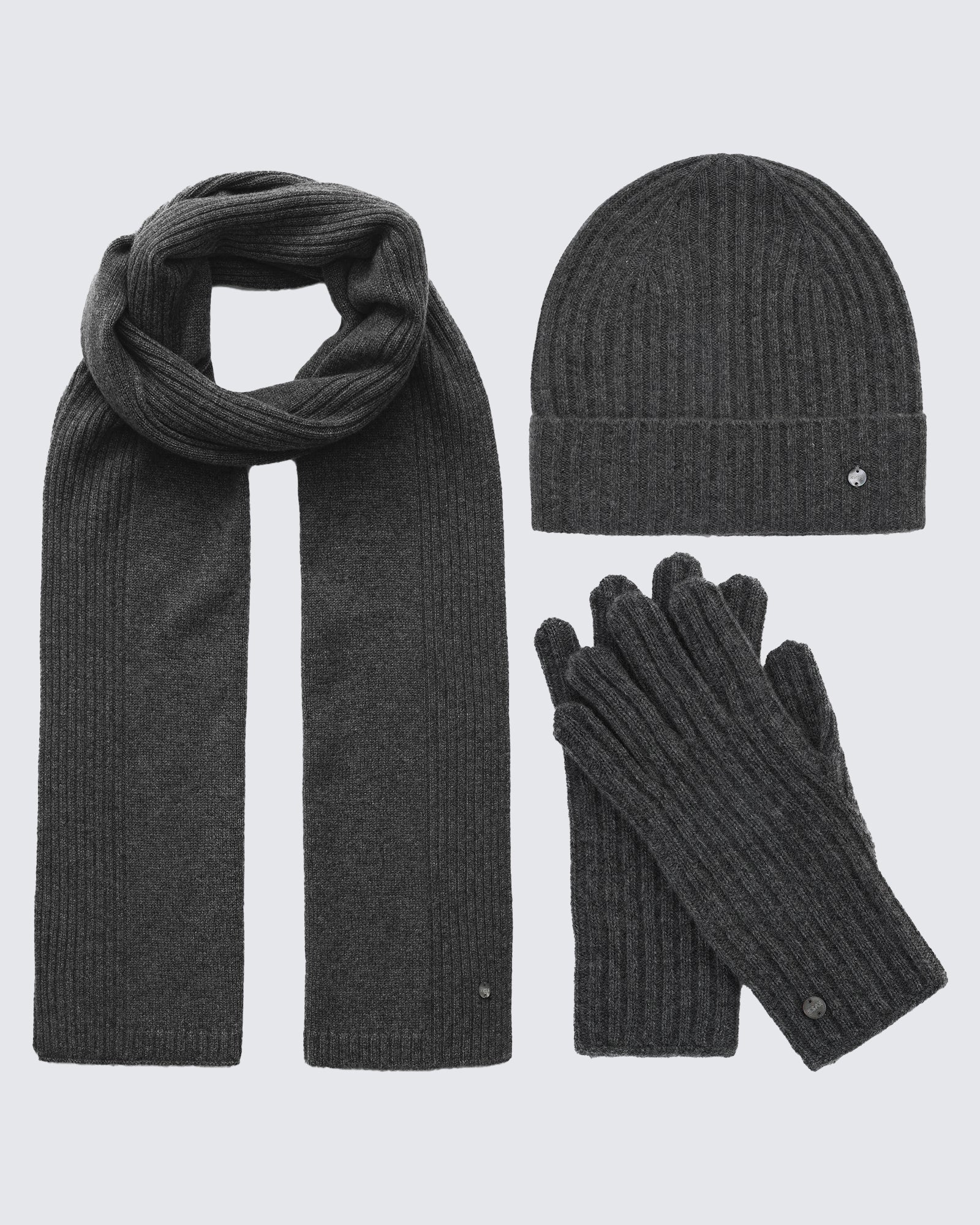 100% Pure Cashmere Ribbed Hat, Scarf &amp; Gloves Set