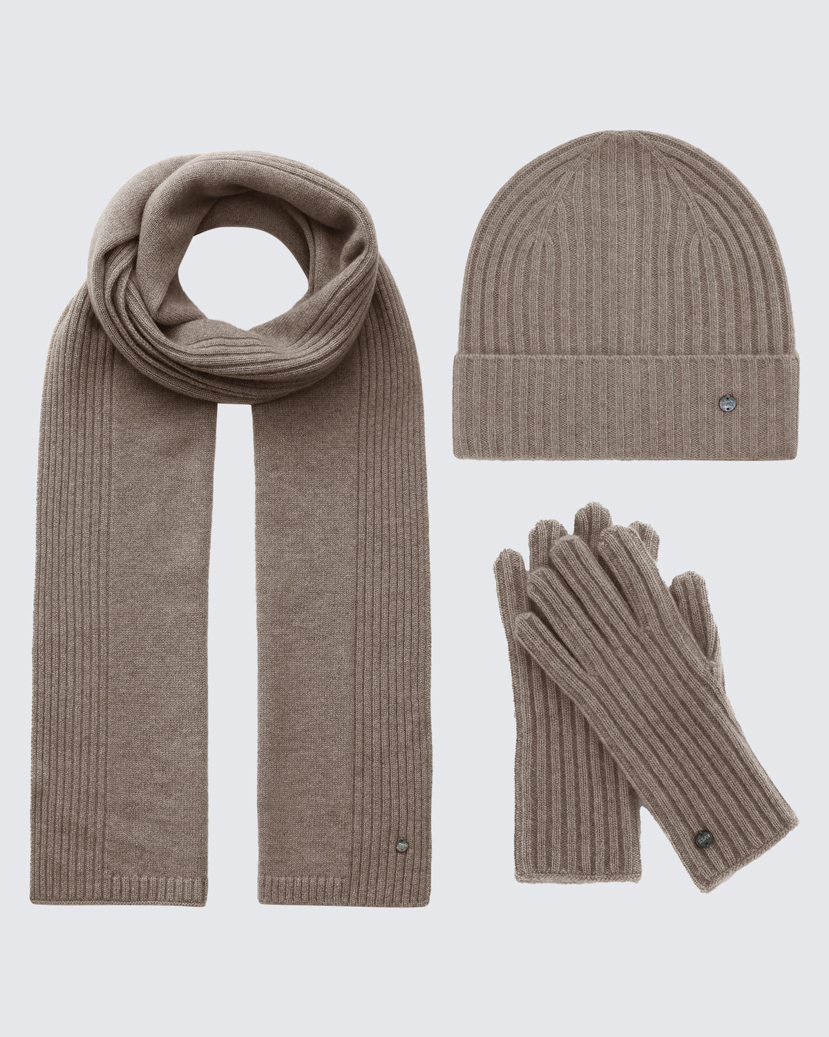 100% Pure Cashmere Ribbed Hat, Scarf &amp; Gloves Set