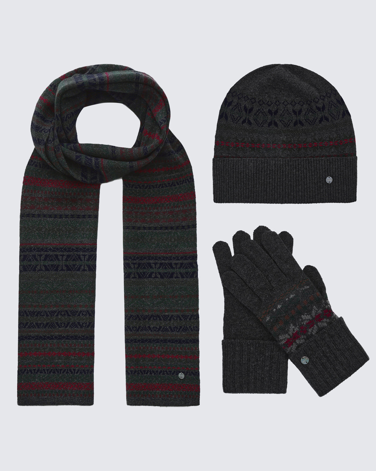Men's Wool-Cashmere Fair Isle Hat, Scarf &amp; Gloves Set