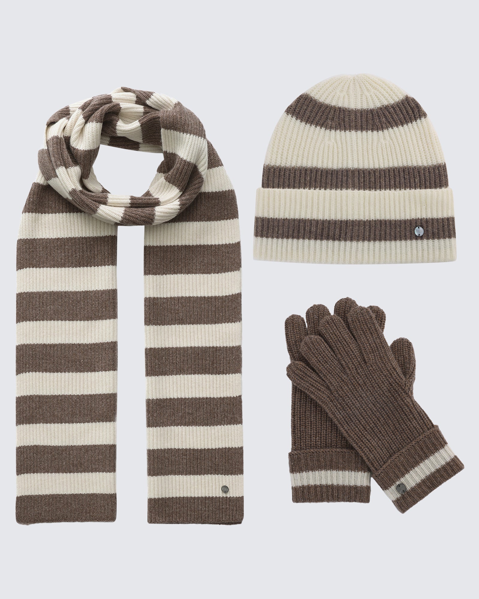 Wool-Cashmere Striped Hat, Scarf &amp; Gloves Set