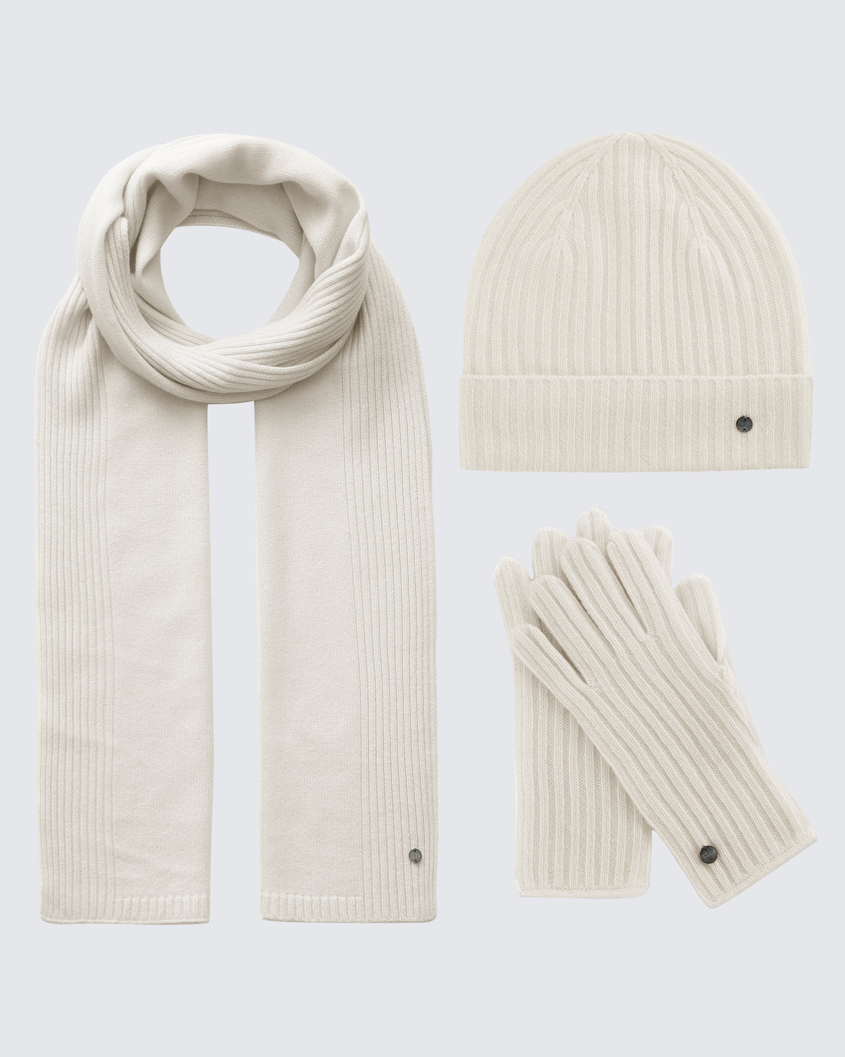 100% Pure Cashmere Ribbed Hat, Scarf &amp; Gloves Set