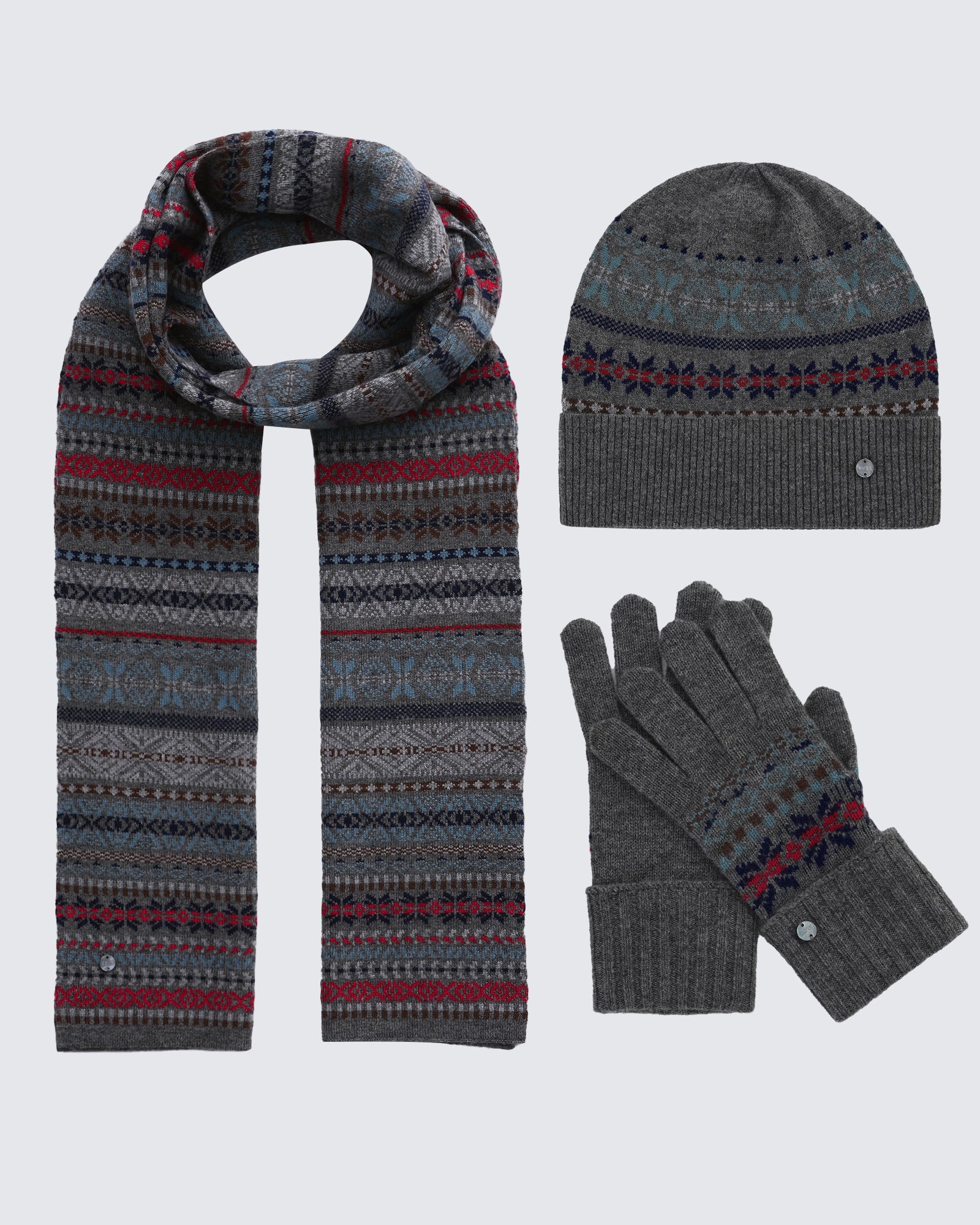 Men's Wool-Cashmere Fair Isle Hat, Scarf &amp; Gloves Set