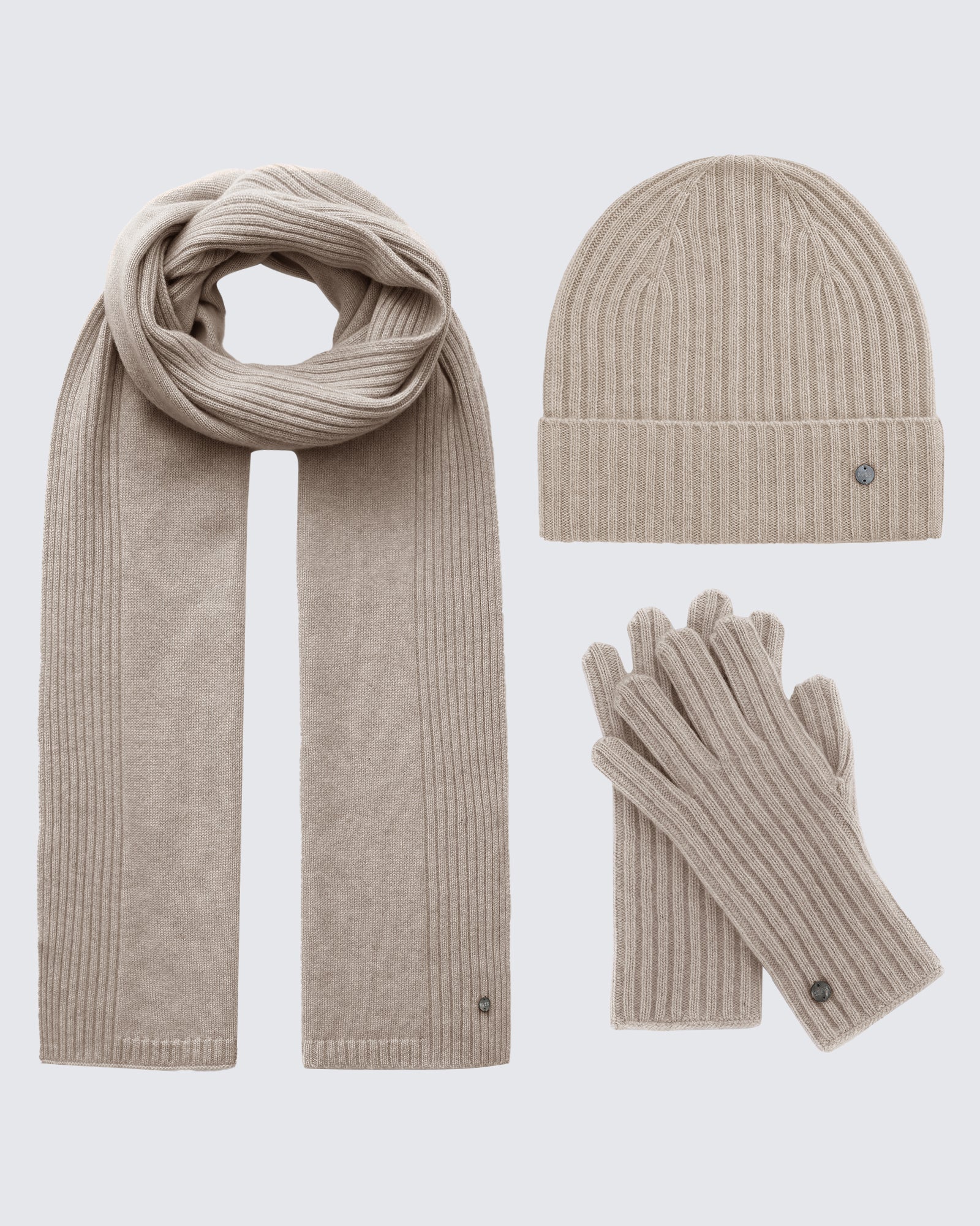 100% Pure Cashmere Ribbed Hat, Scarf &amp; Gloves Set
