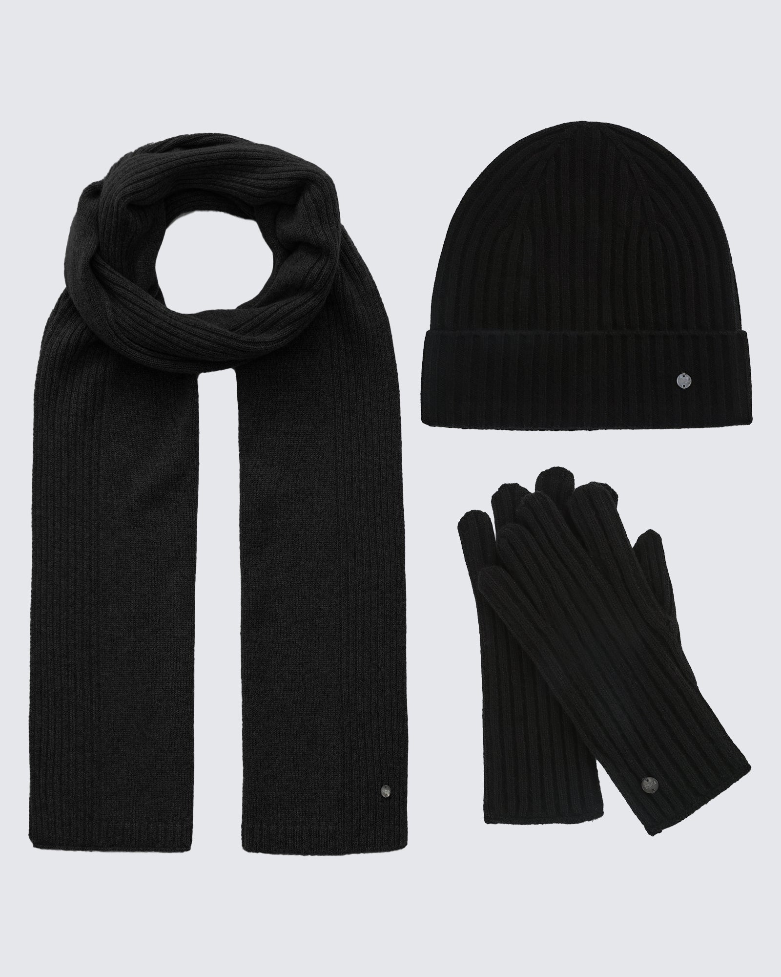100% Pure Cashmere Ribbed Hat, Scarf &amp; Gloves Set