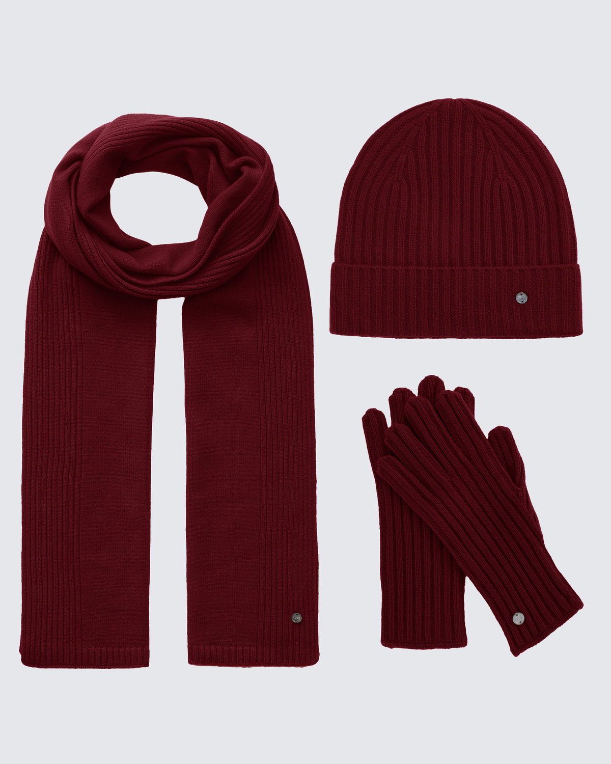 100% Pure Cashmere Ribbed Hat, Scarf &amp; Gloves Set