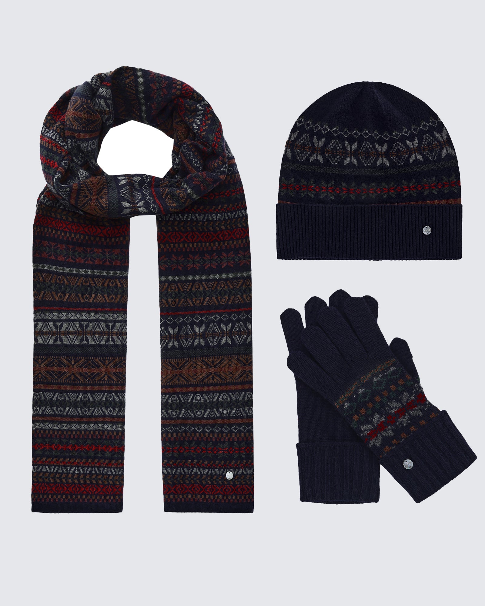 Men's Wool-Cashmere Fair Isle Hat, Scarf &amp; Gloves Set
