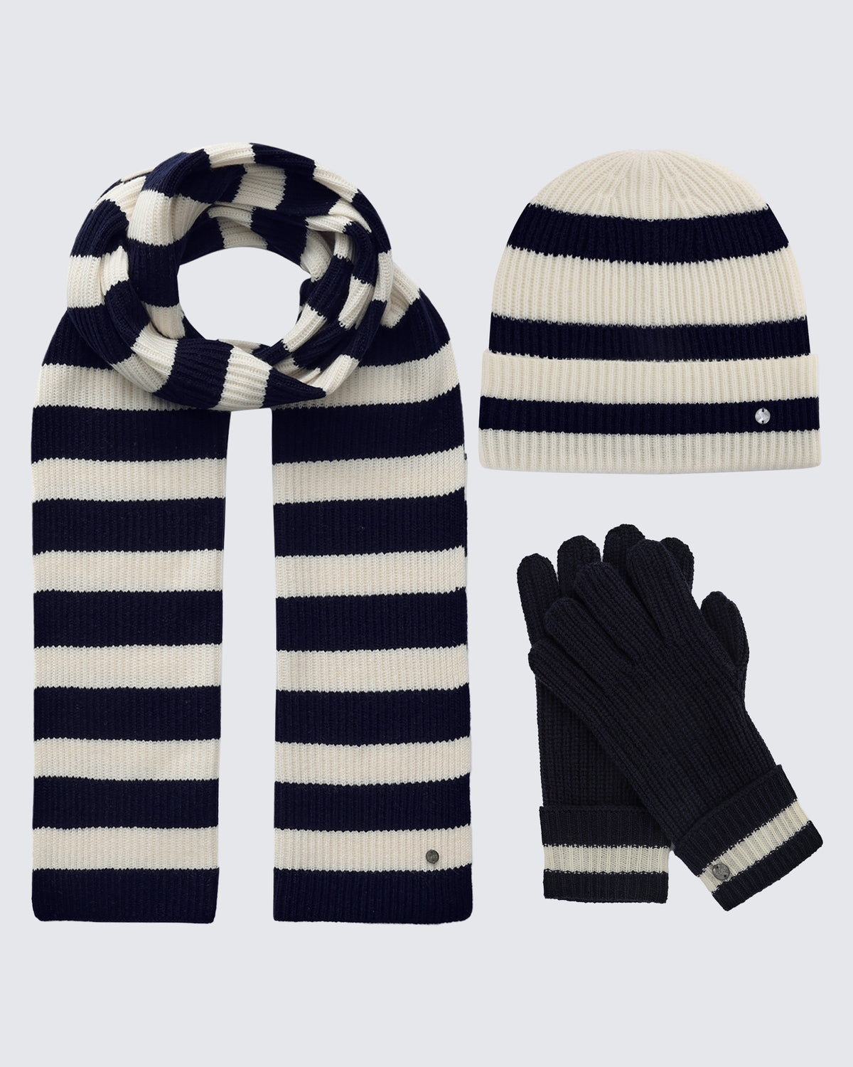 Wool-Cashmere Striped Hat, Scarf &amp; Gloves Set