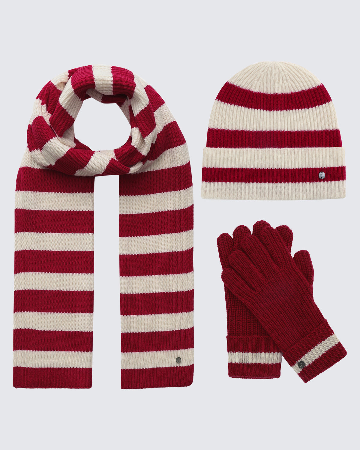 Wool-Cashmere Striped Hat, Scarf &amp; Gloves Set