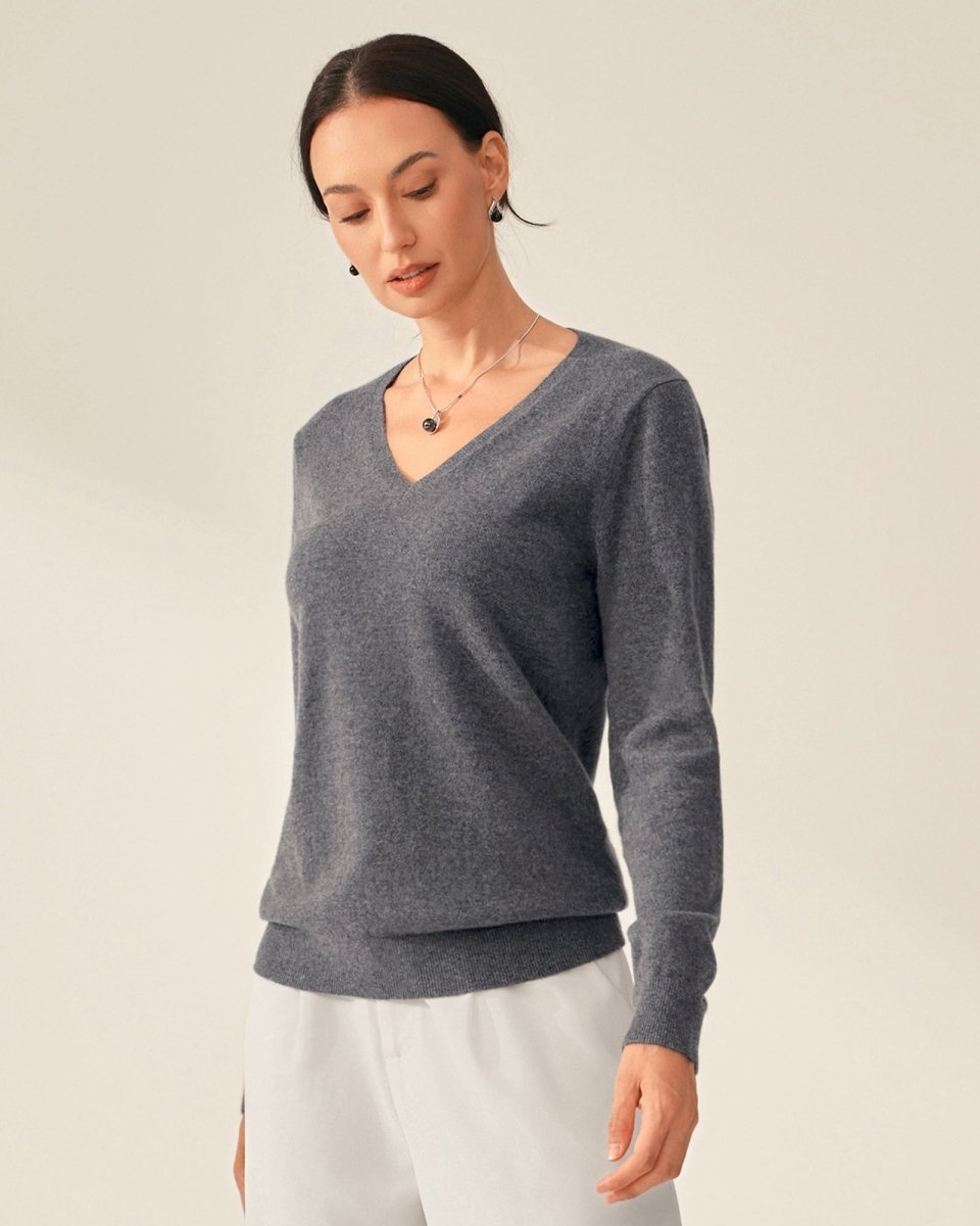 100% Cashmere Classic V - Neck Sweater