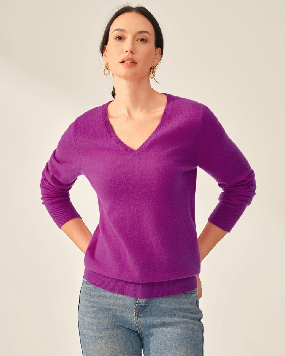 100% Cashmere Classic V - Neck Sweater
