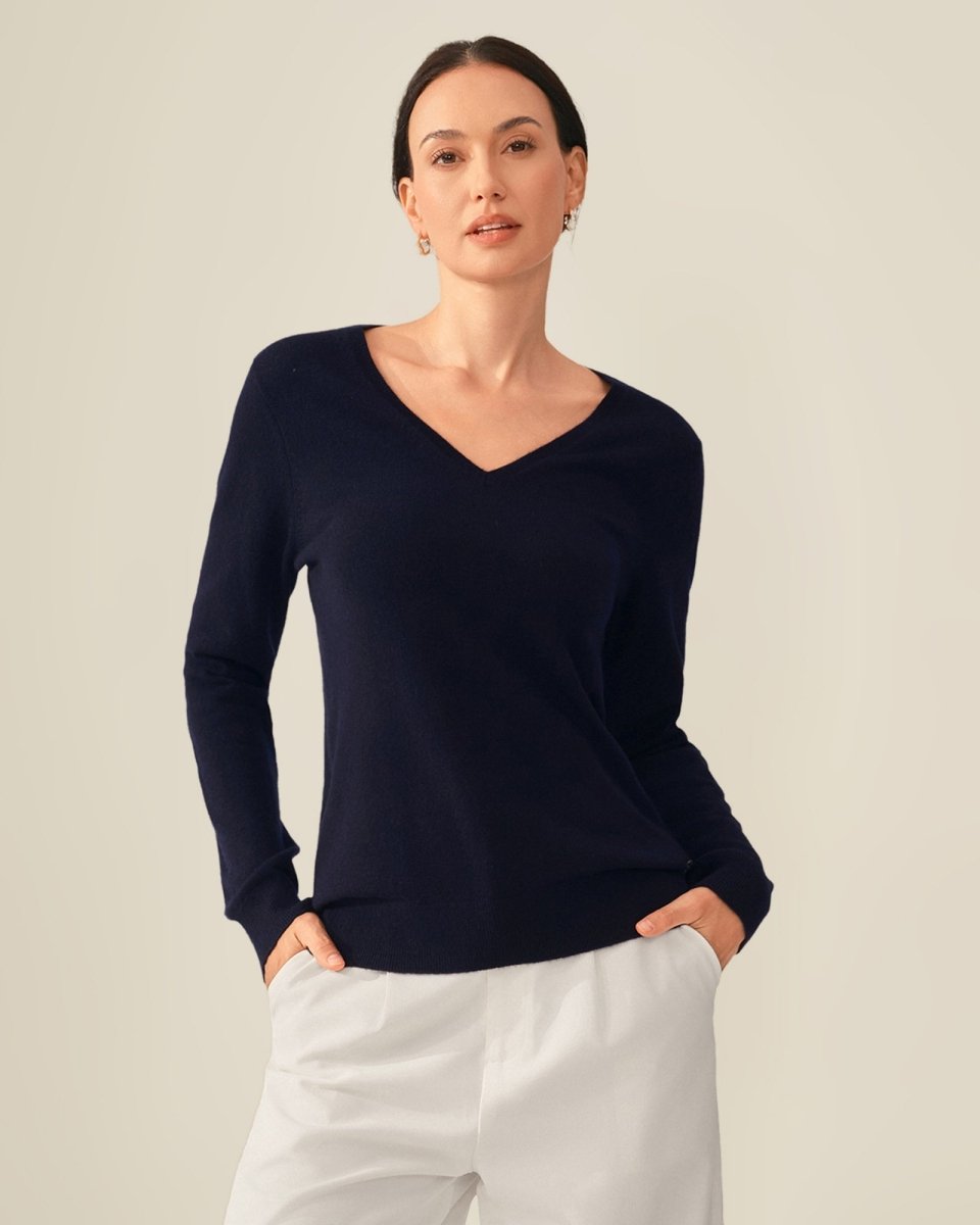 100% Cashmere Classic V - Neck Sweater