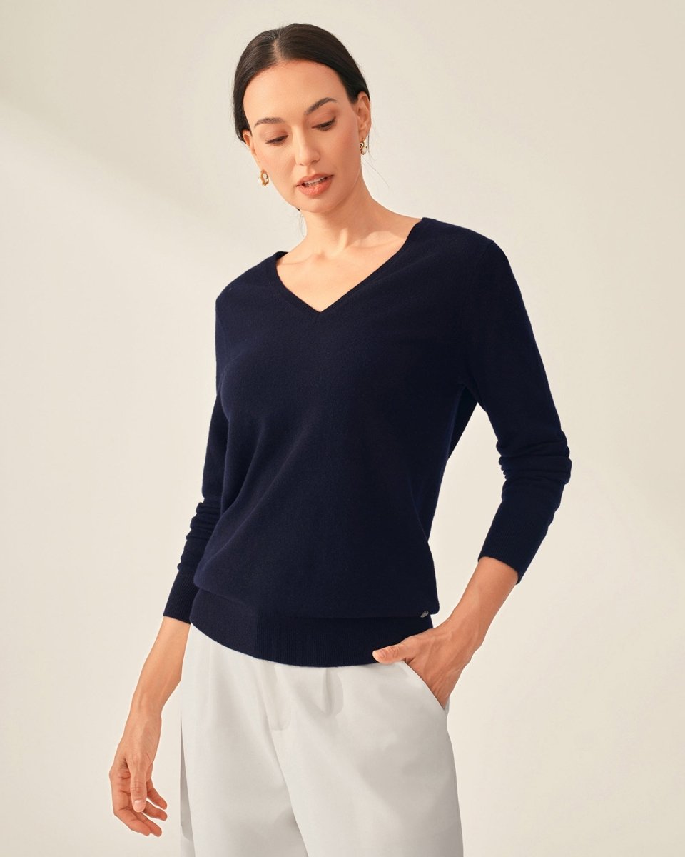 100% Cashmere Classic V - Neck Sweater