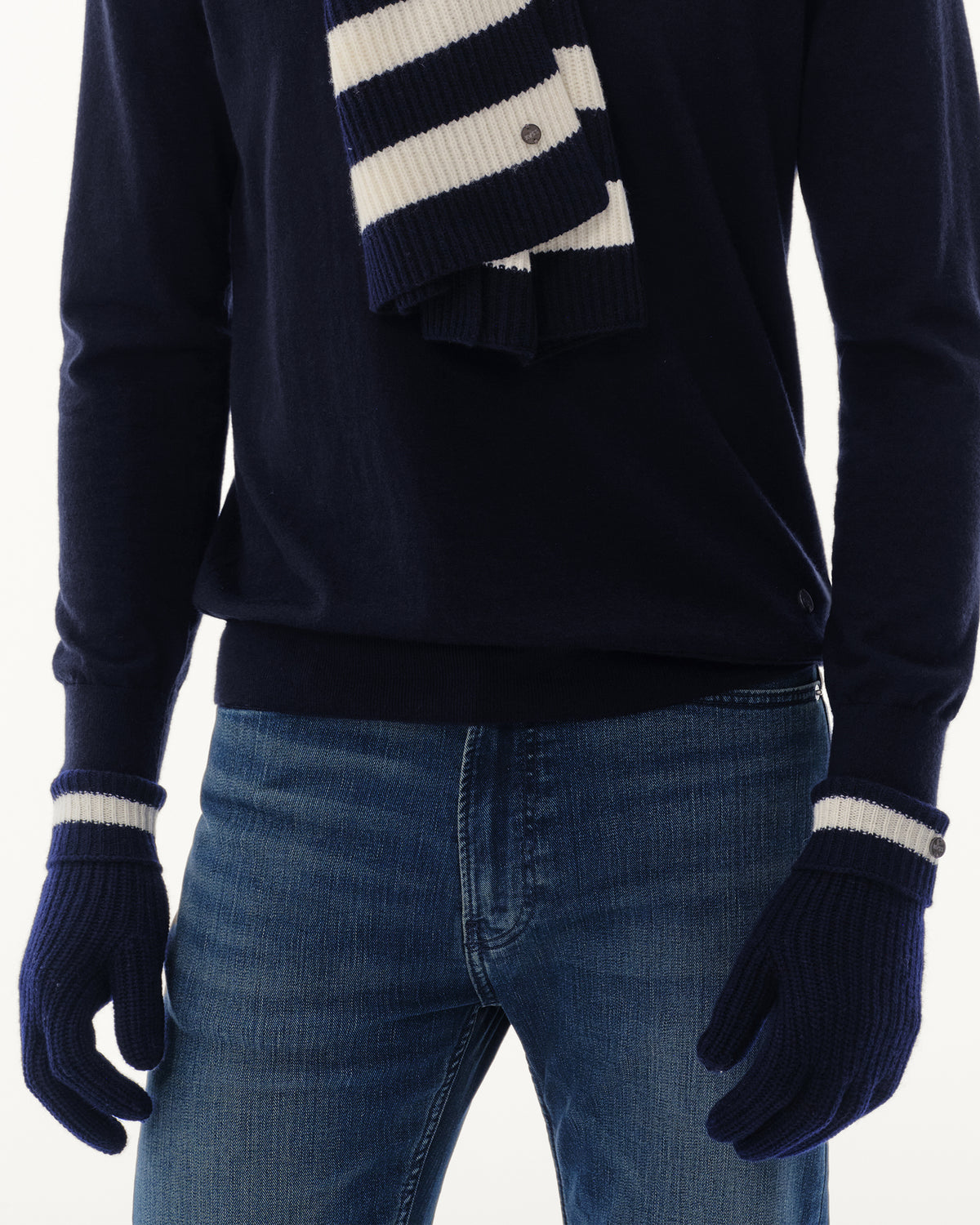 Wool-Cashmere Striped Ribbed Gloves