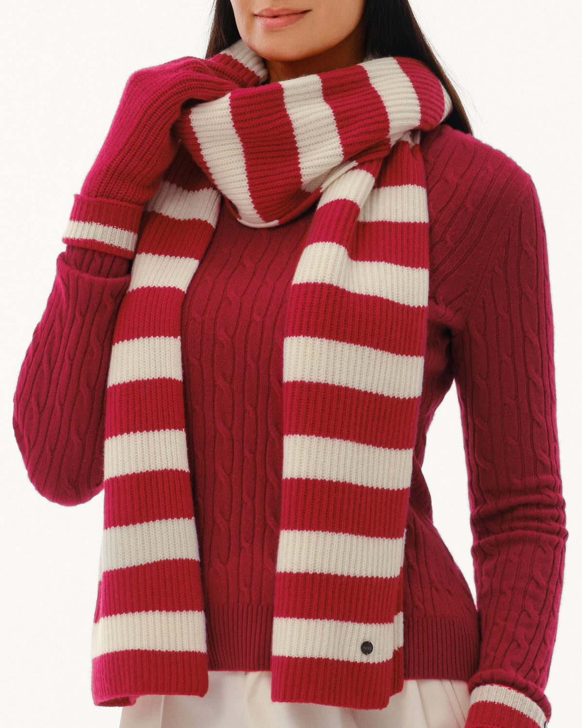 Wool-Cashmere Striped Ribbed Scarf