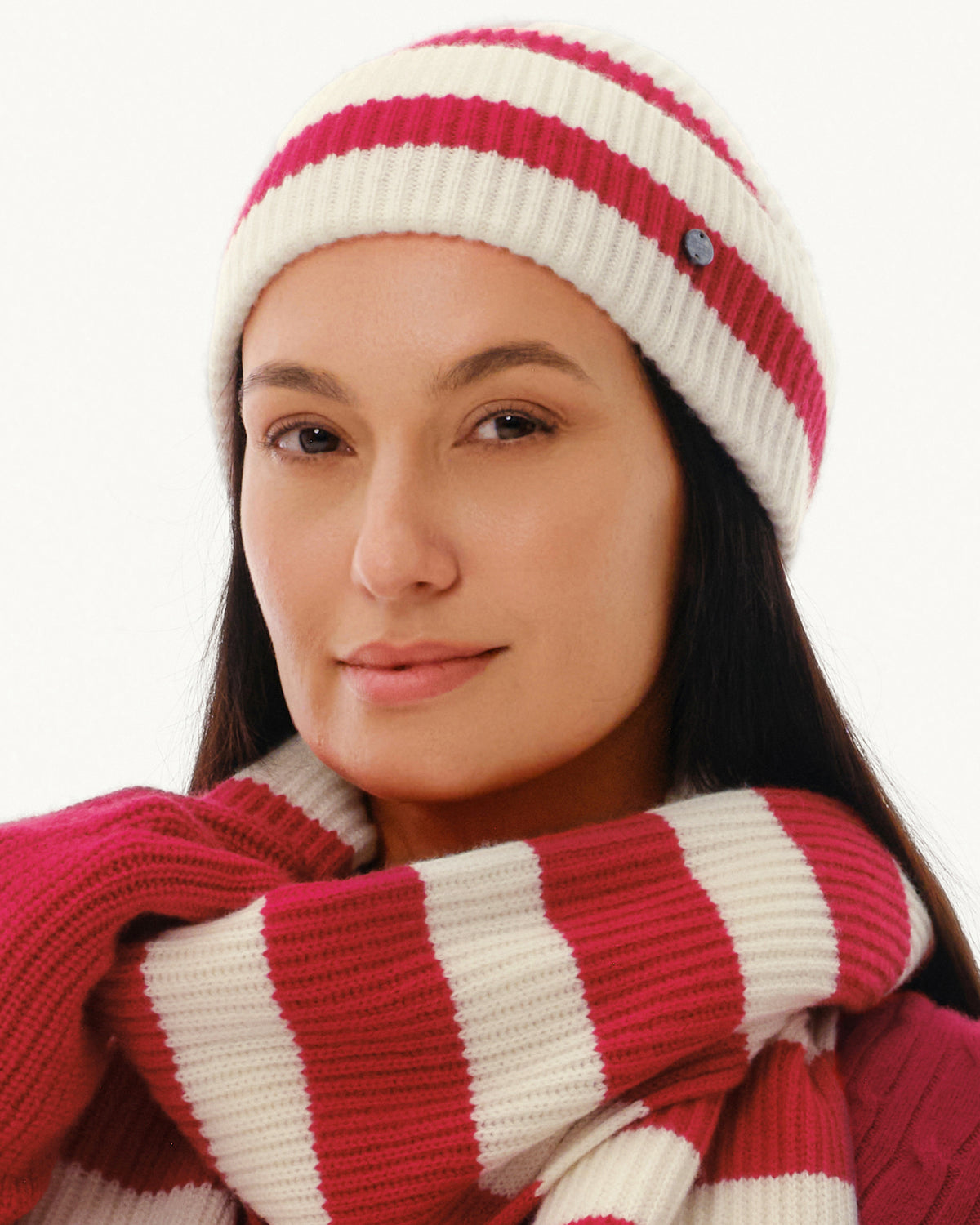 Wool-Cashmere Striped Ribbed Beanie