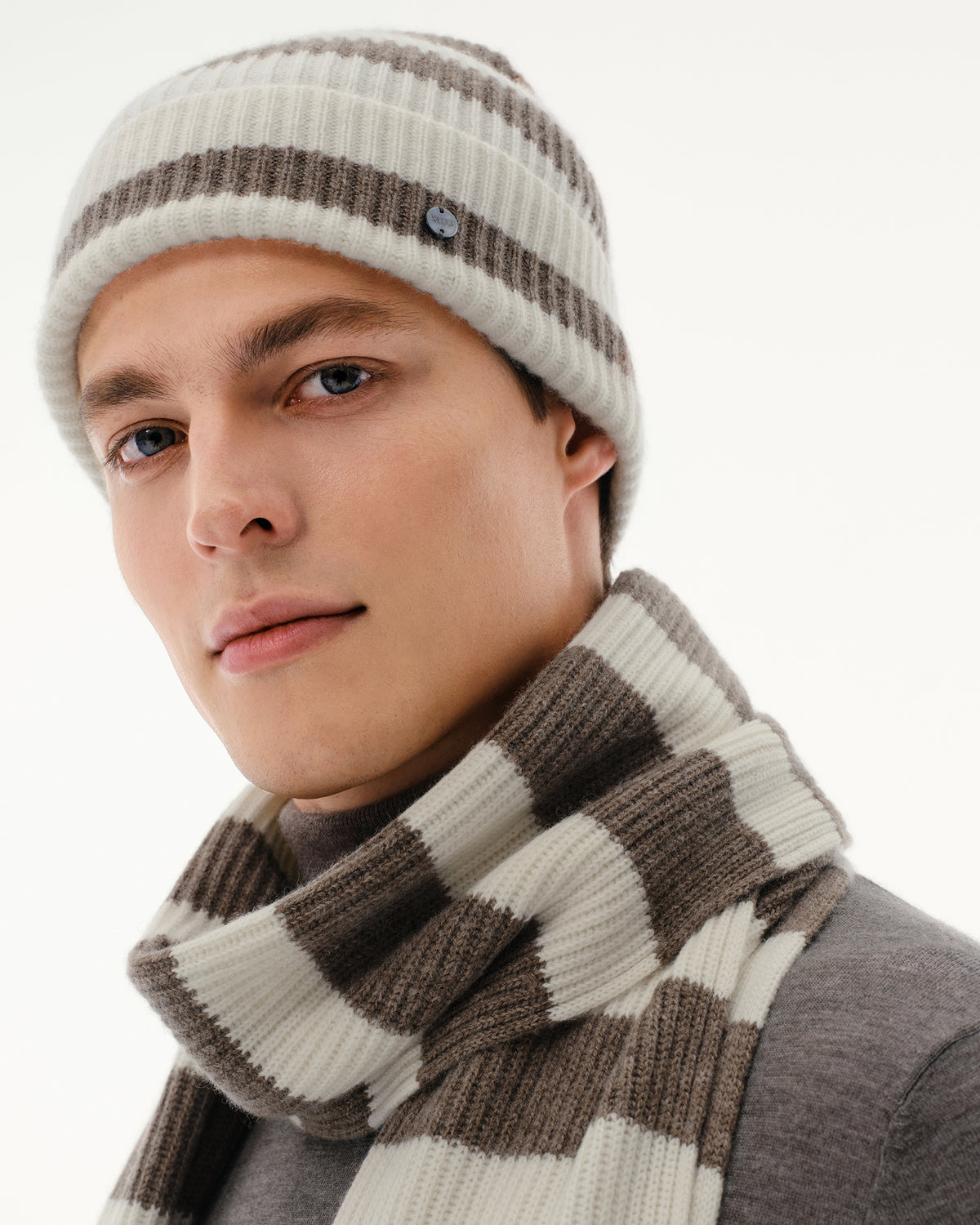 Wool-Cashmere Striped Ribbed Beanie