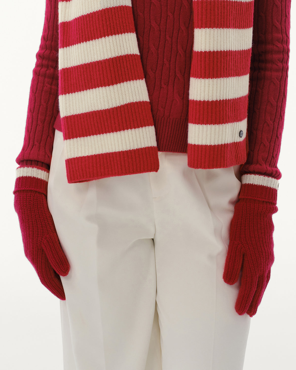 Wool-Cashmere Striped Ribbed Gloves