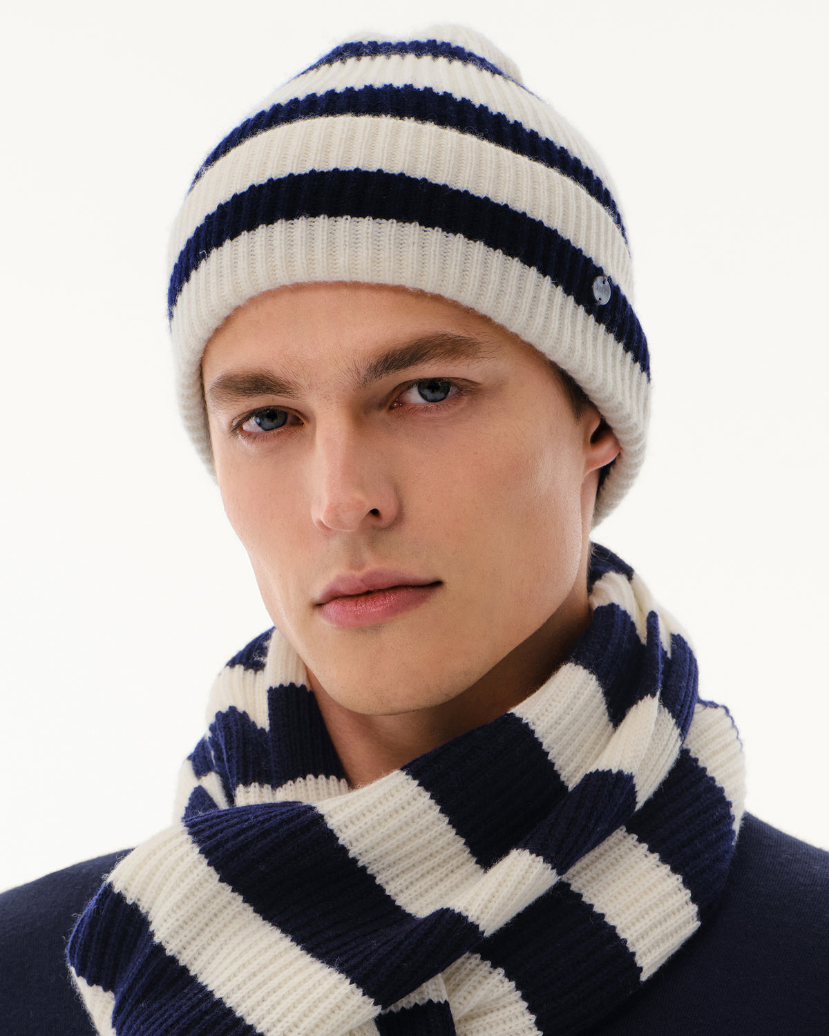 Wool-Cashmere Striped Ribbed Beanie