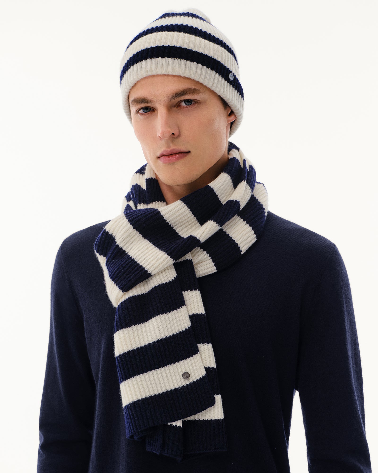 Wool-Cashmere Striped Hat, Scarf &amp; Gloves Set