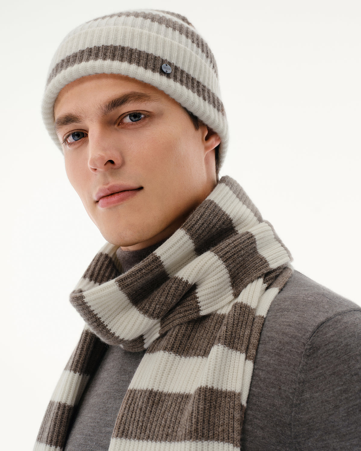 Wool-Cashmere Striped Ribbed Scarf