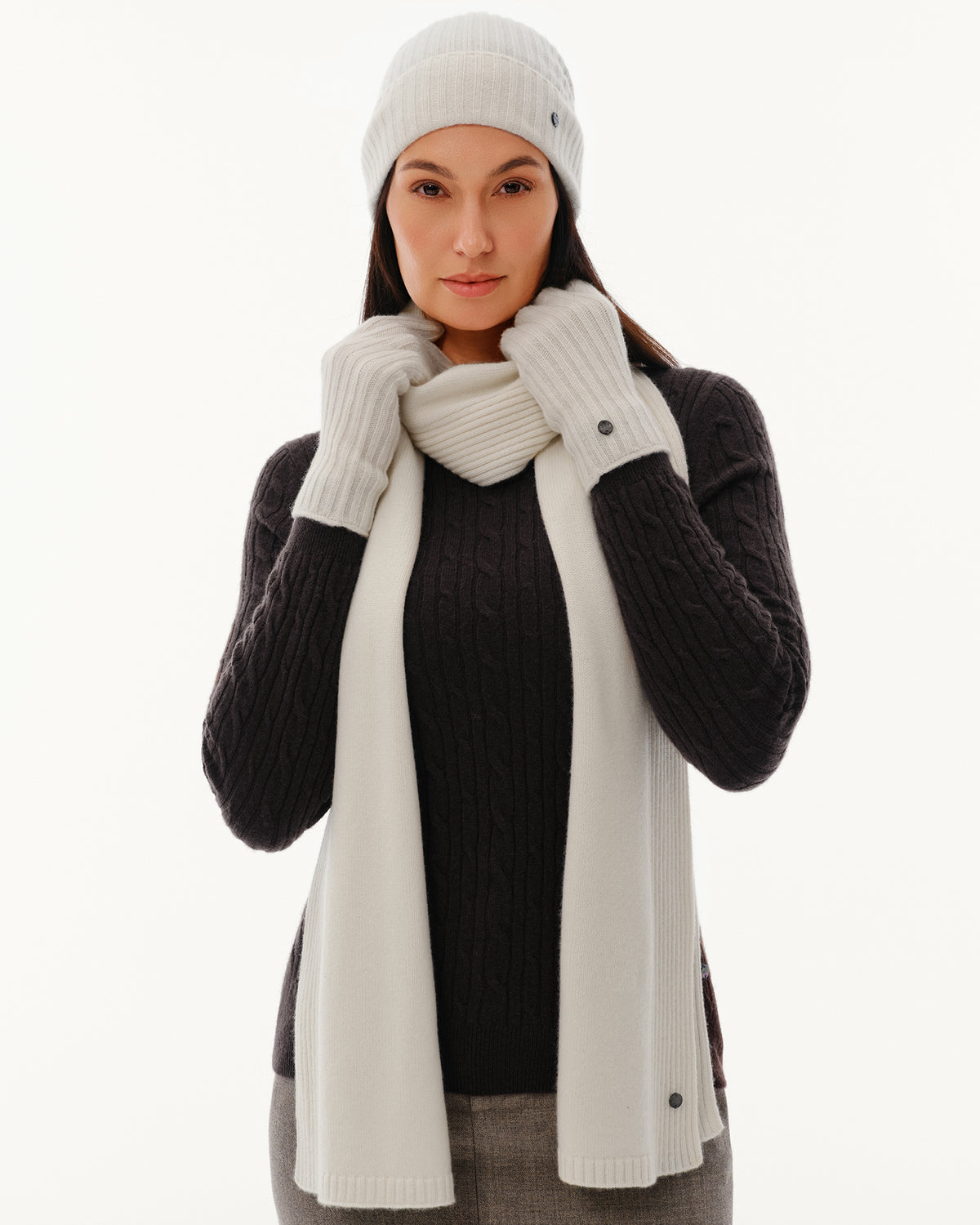 100% Pure Cashmere Ribbed Hat, Scarf &amp; Gloves Set