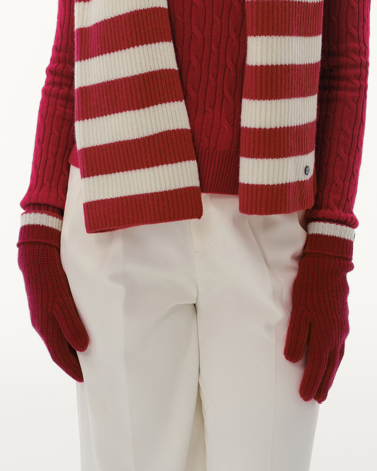 Wool-Cashmere Striped Ribbed Gloves