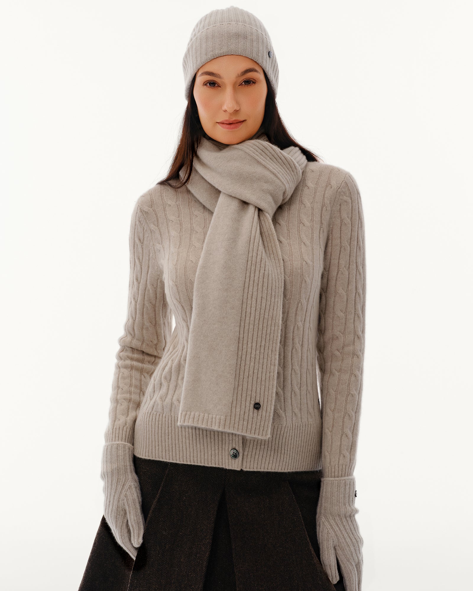 100% Pure Cashmere Ribbed Hat, Scarf &amp; Gloves Set