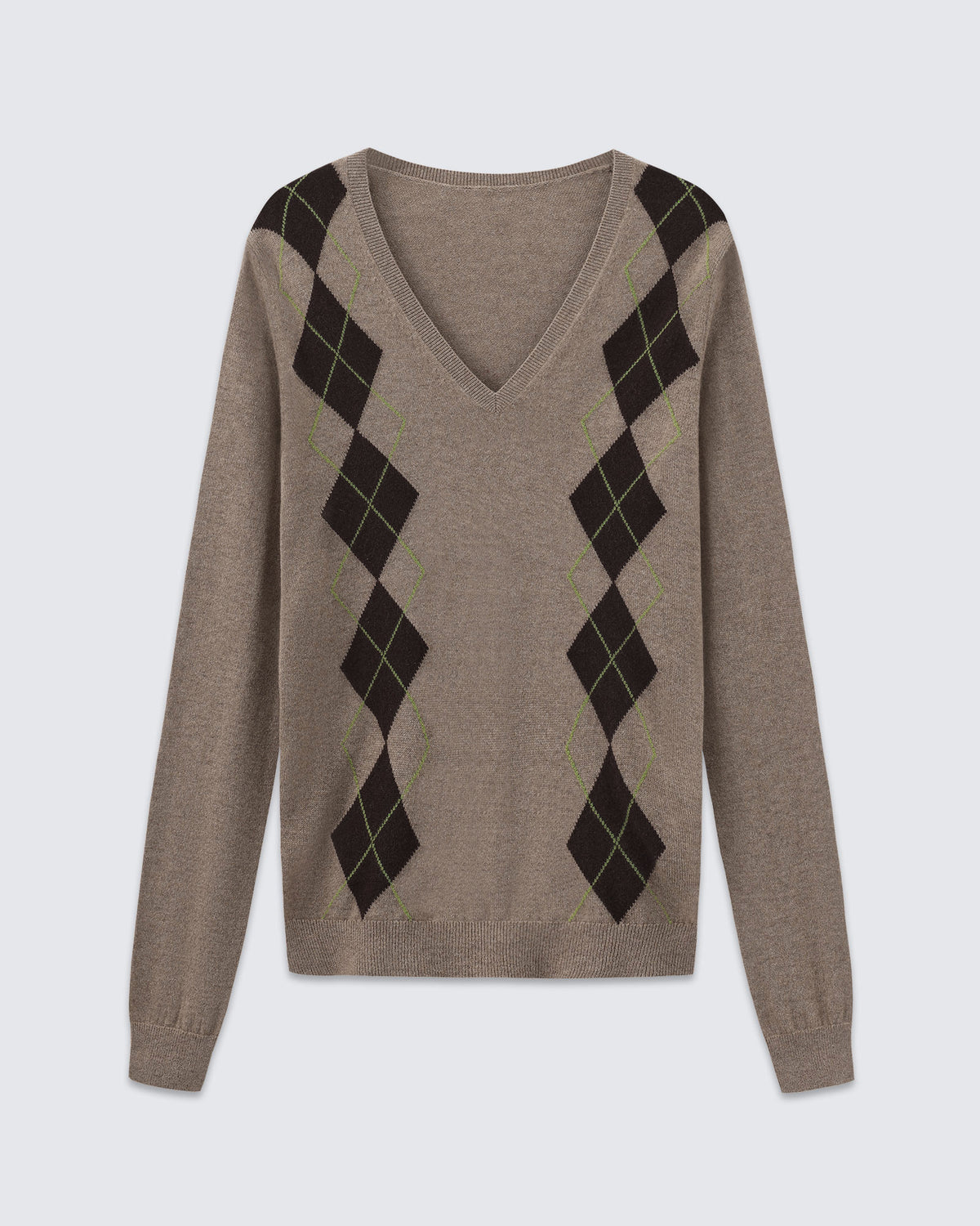 Women's 100% Pure Cashmere Argyle V-Neck Sweater