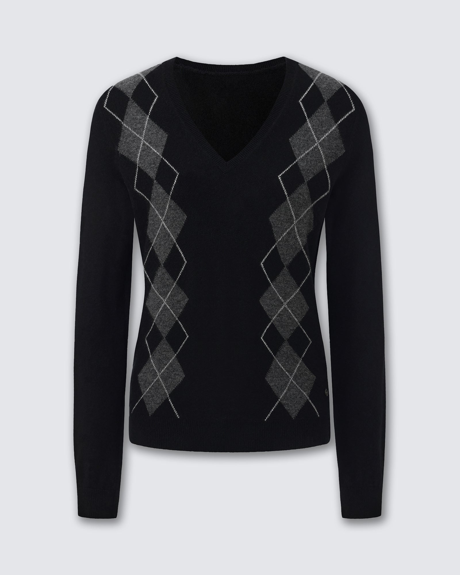 Women's 100% Pure Cashmere Argyle V-Neck Sweater