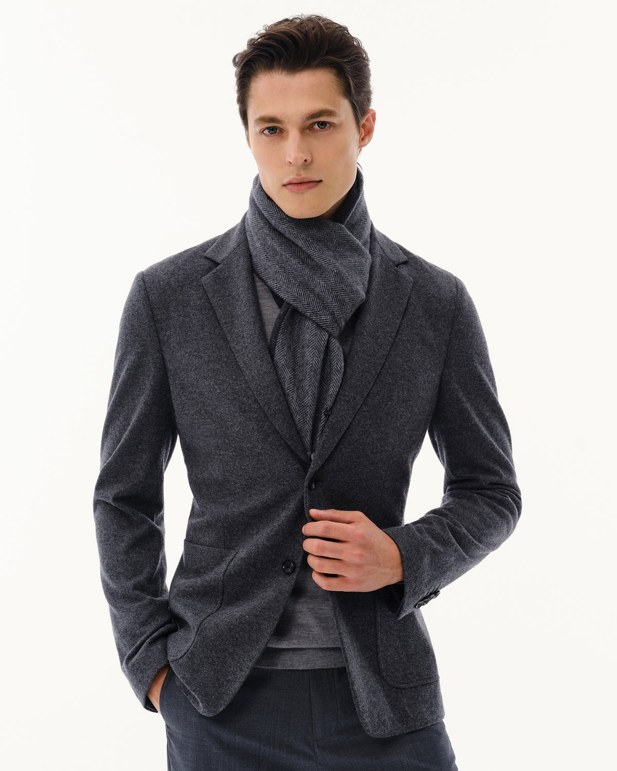 100% Pure Cashmere Brushed Herringbone Scarf