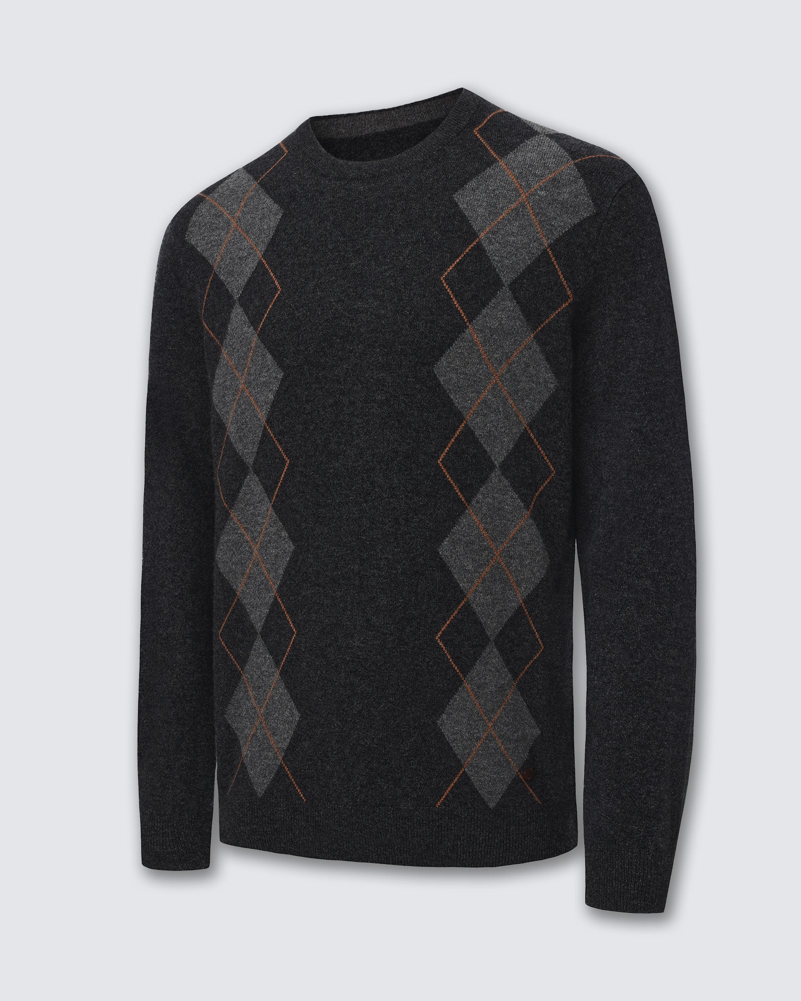 Men's 100% Cashmere Argyle Crew Neck Sweater