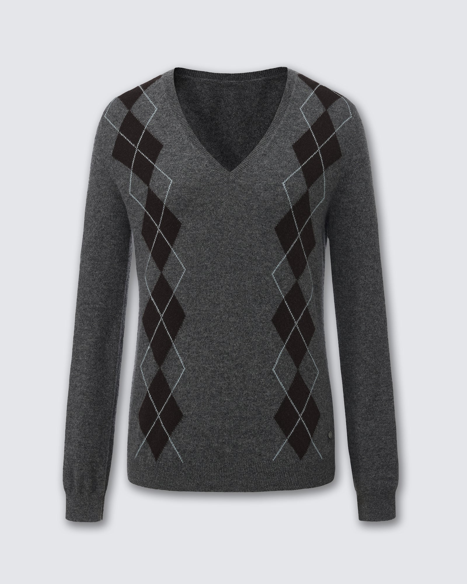 Women's 100% Pure Cashmere Argyle V-Neck Sweater