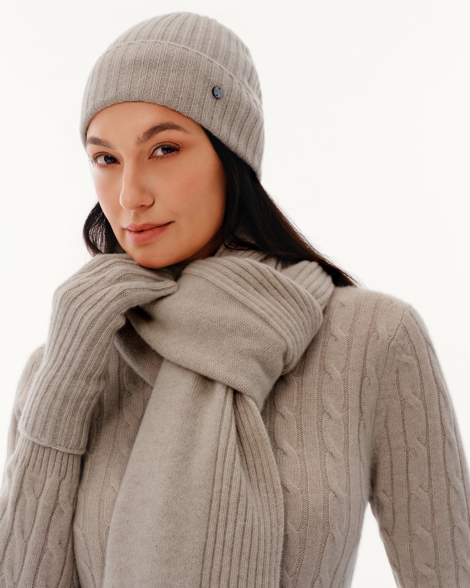 100% Pure Cashmere Ribbed Hat, Scarf &amp; Gloves Set