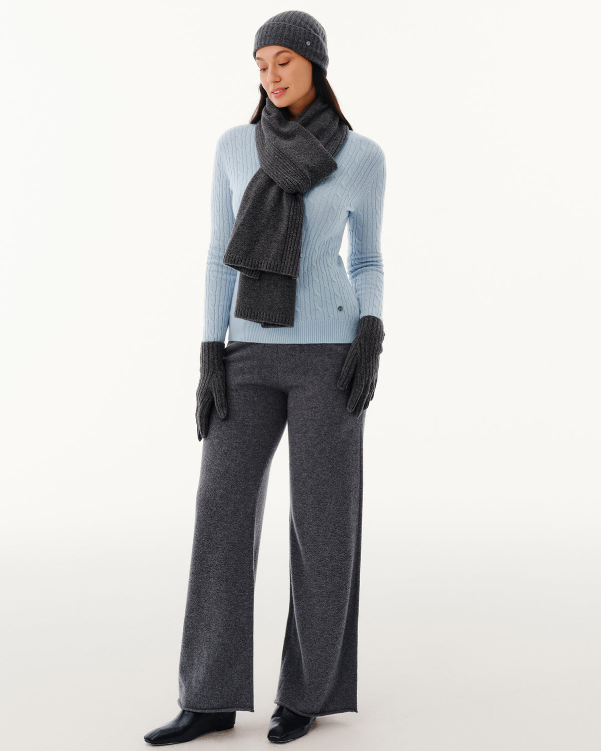100% Pure Cashmere Ribbed Hat, Scarf &amp; Gloves Set
