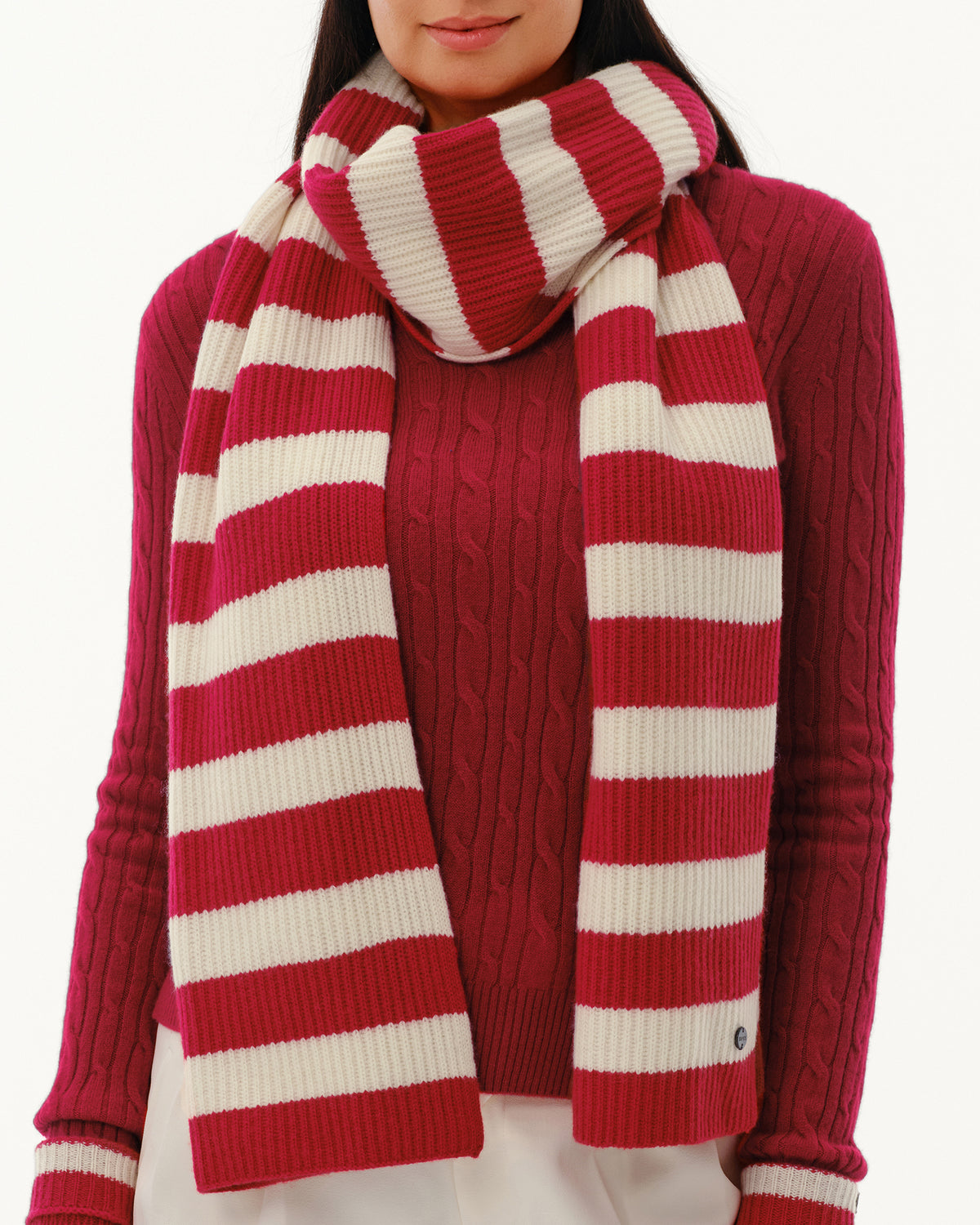 Wool-Cashmere Striped Ribbed Scarf