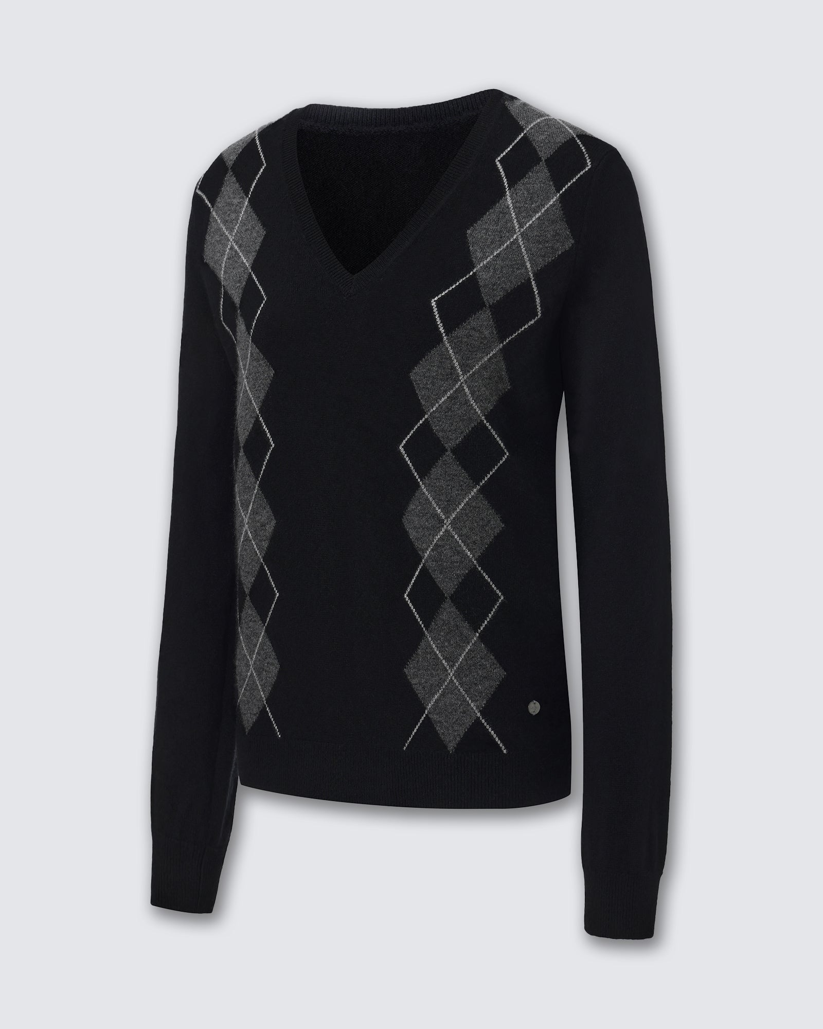 Women's 100% Pure Cashmere Argyle V-Neck Sweater