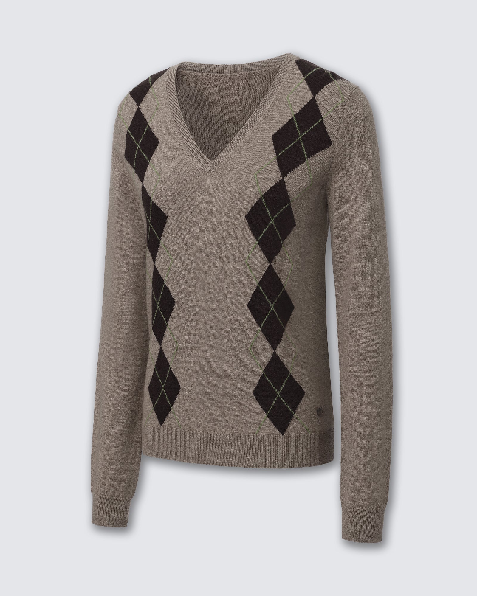 Women's 100% Pure Cashmere Argyle V-Neck Sweater