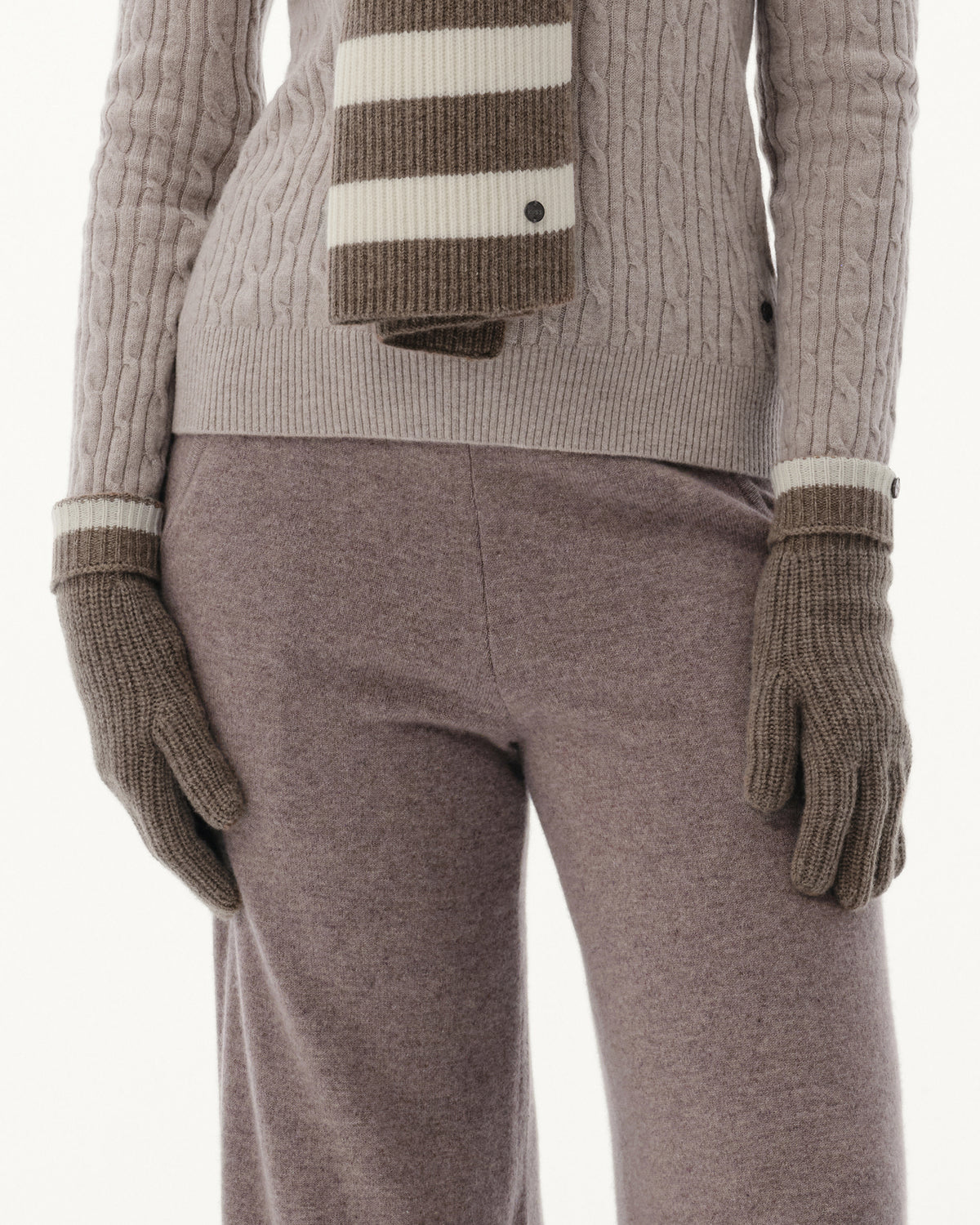 Wool-Cashmere Striped Ribbed Gloves