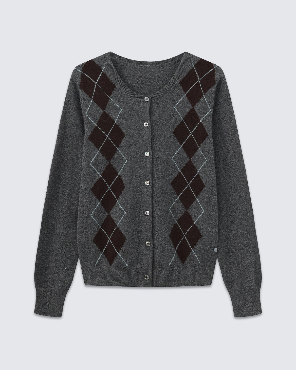 Women's 100% Pure Cashmere Argyle Crew Neck Cardigan