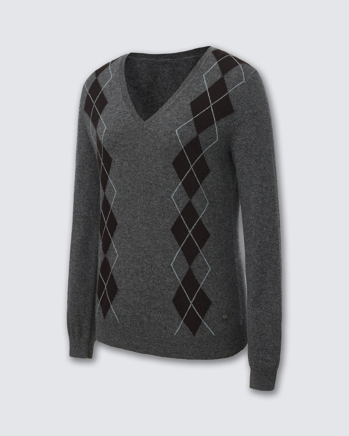 Women's 100% Pure Cashmere Argyle V-Neck Sweater