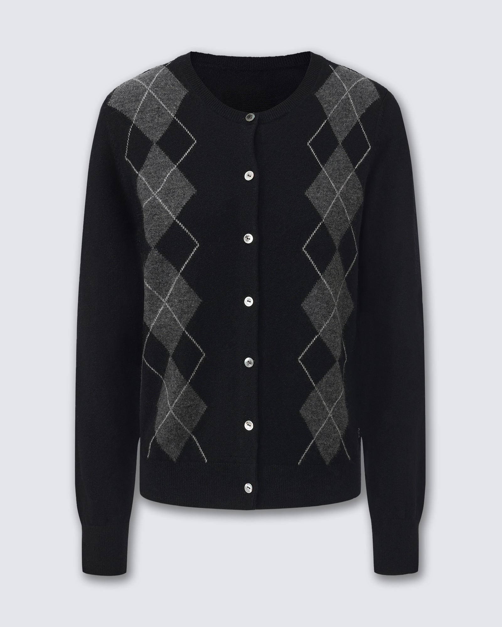 Women's 100% Pure Cashmere Argyle Crew Neck Cardigan