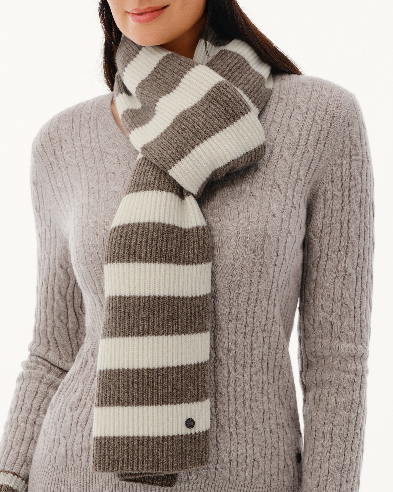 Wool-Cashmere Striped Ribbed Scarf