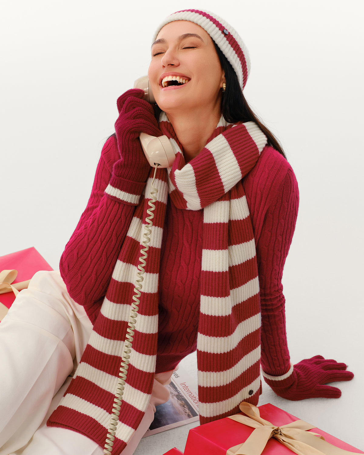 Wool-Cashmere Striped Ribbed Gloves
