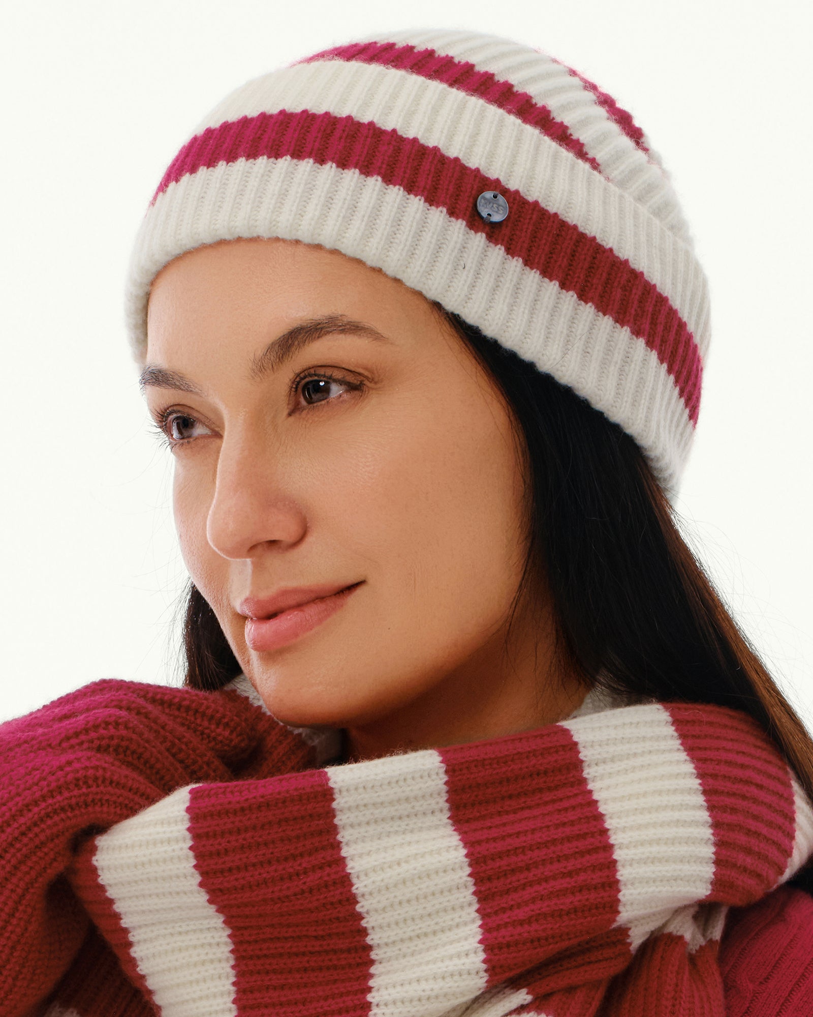 Wool-Cashmere Striped Ribbed Beanie