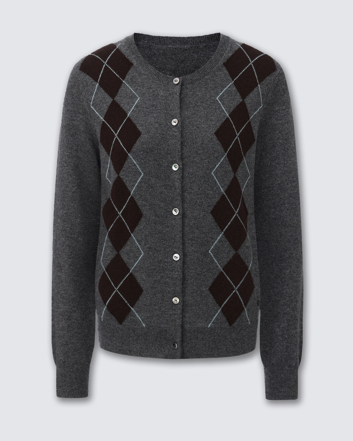 Women's 100% Pure Cashmere Argyle Crew Neck Cardigan