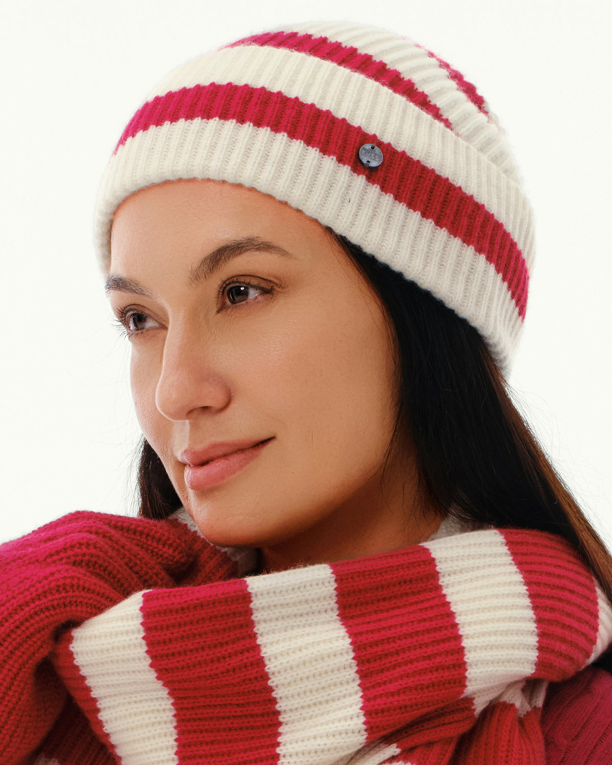 Wool-Cashmere Striped Ribbed Beanie