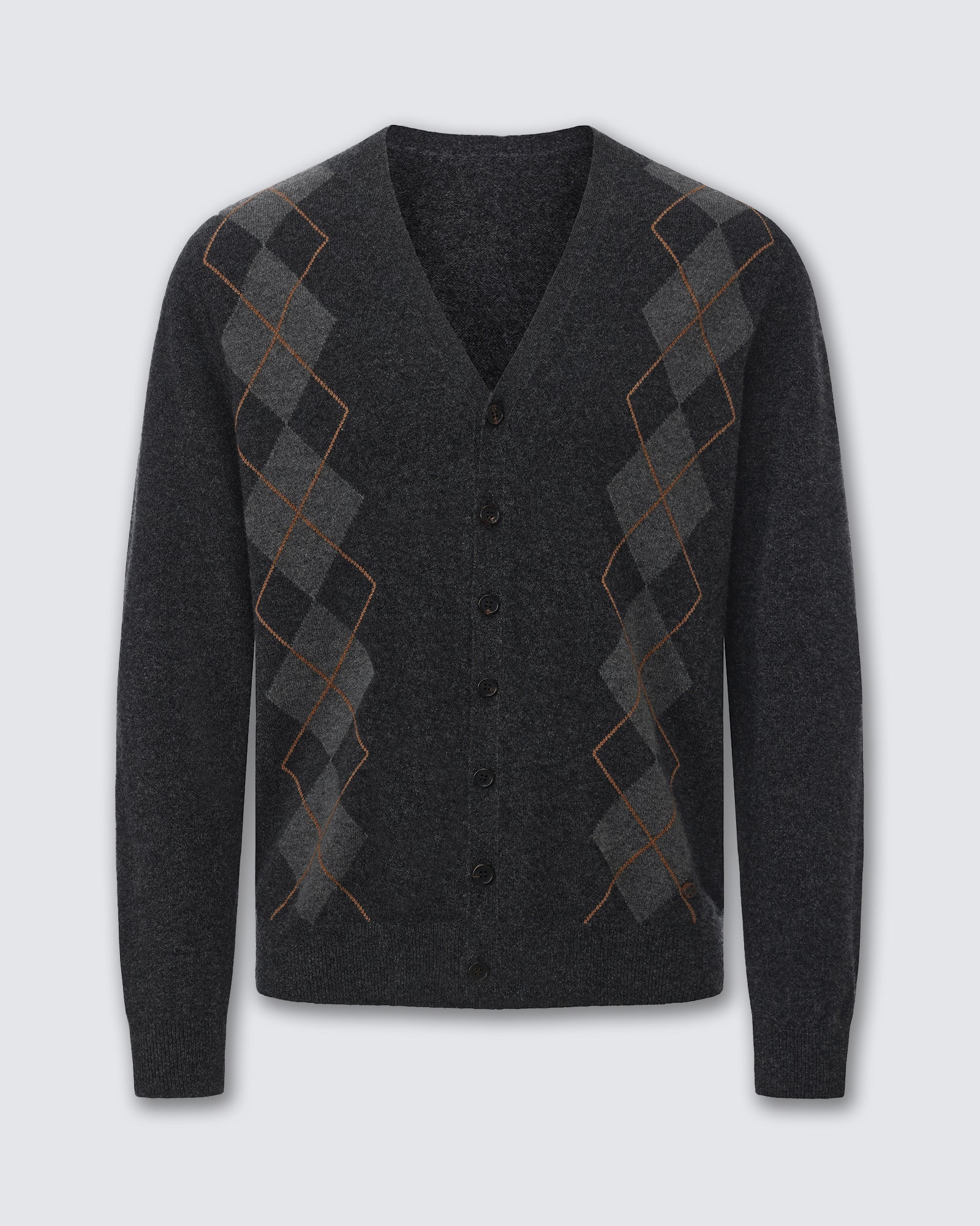 Men's 100% Pure Cashmere Argyle V-Neck Cardigan