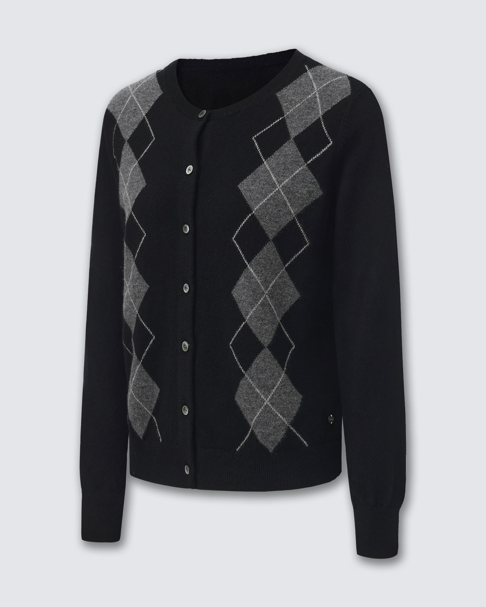 Women's 100% Pure Cashmere Argyle Crew Neck Cardigan