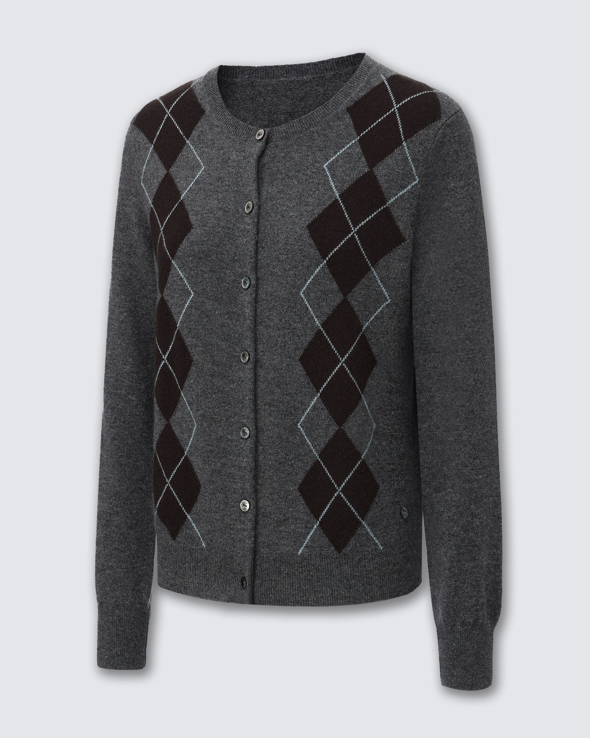Women's 100% Pure Cashmere Argyle Crew Neck Cardigan