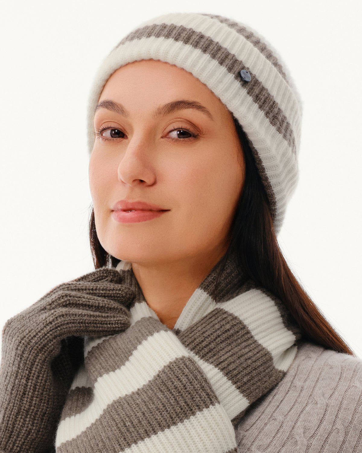 Wool-Cashmere Striped Ribbed Beanie
